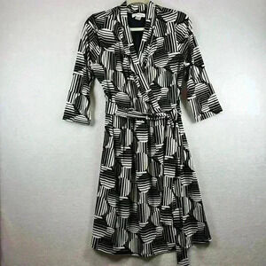 Liz Claiborne Women’s Dress Size Large Black & White Geometric Print Work Office